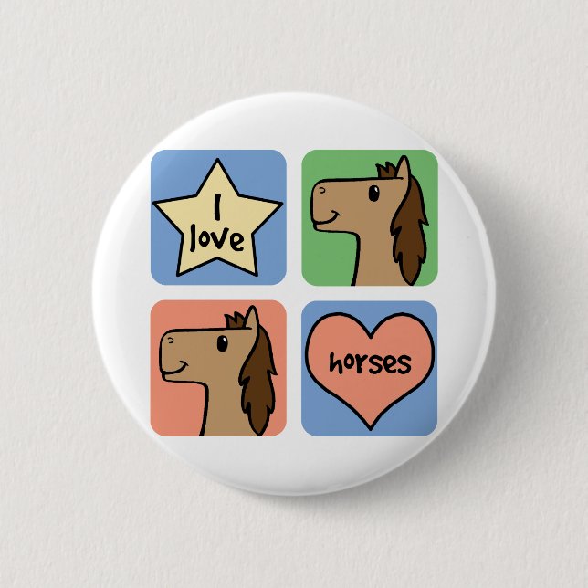 Badge Rond 5 Cm J'aime des chevaux (Devant)