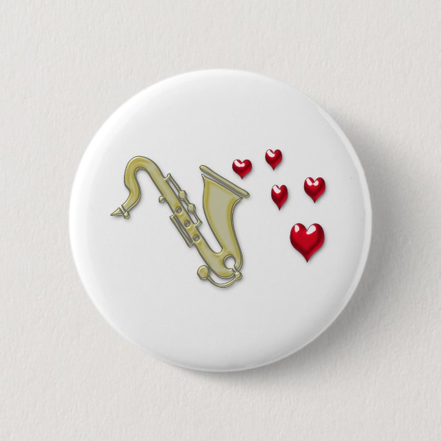 Badge Rond 5 Cm J'aime des coeurs de Saxaphone (Devant)