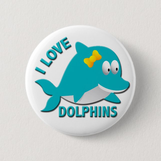 BADGE ROND 5 CM J'AIME DES DAUPHINS (Devant)