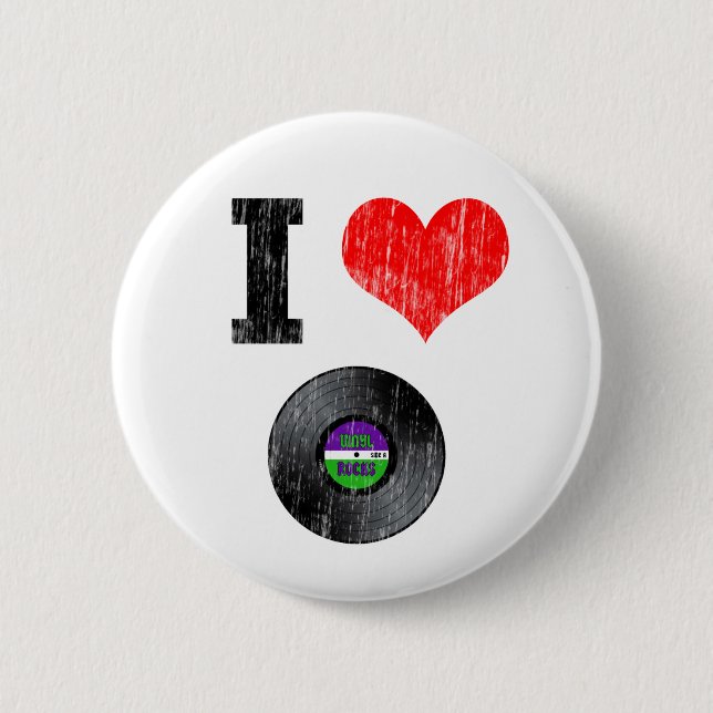 Badge Rond 5 Cm J'aime des disques vinyle (Devant)