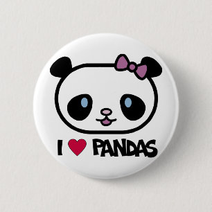 Badge Rond 5 Cm J'aime des pandas