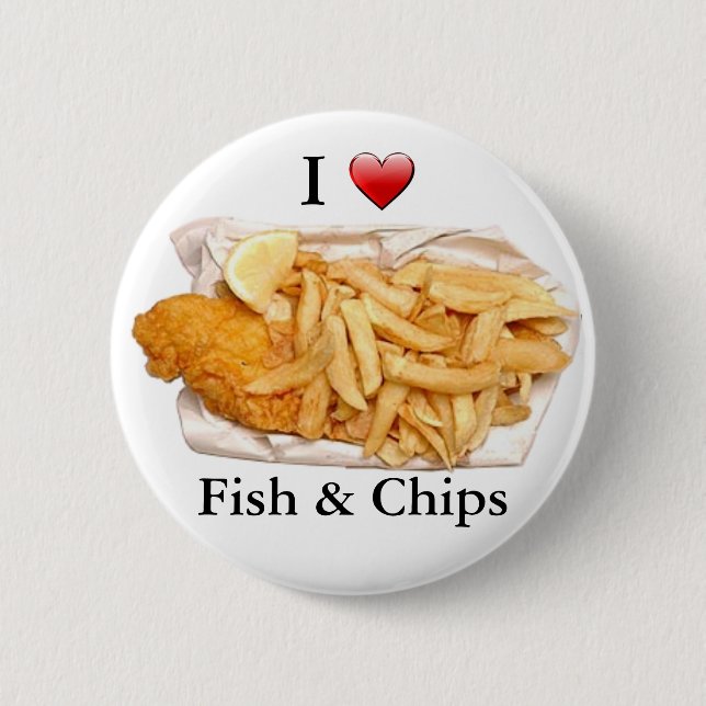Badge Rond 5 Cm J'aime des poisson-frites (Devant)