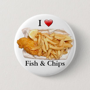 Badge Rond 5 Cm J'aime des poisson-frites