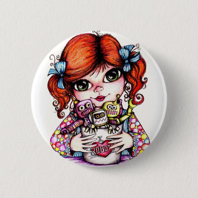 Badge Rond 5 Cm J'aime des robots (Devant)