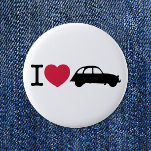Badge Rond 5 Cm J'aime Deux Chevaux Old Timer Car