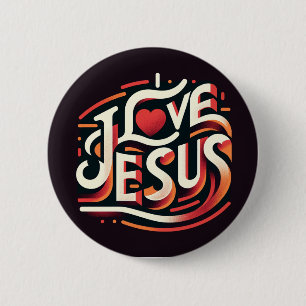 Badge Rond 5 Cm J'aime Jésus chrétien religieux