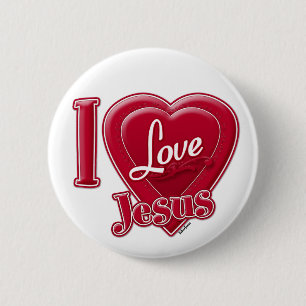 Badge Rond 5 Cm J'aime Jésus Coeur Rouge