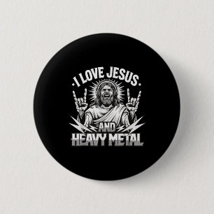 Badge Rond 5 Cm J'aime Jésus et le heavy metal 2