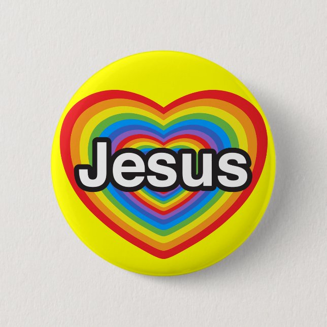Badge Rond 5 Cm J'aime Jésus. Je t'aime Jésus. Cœur (Devant)