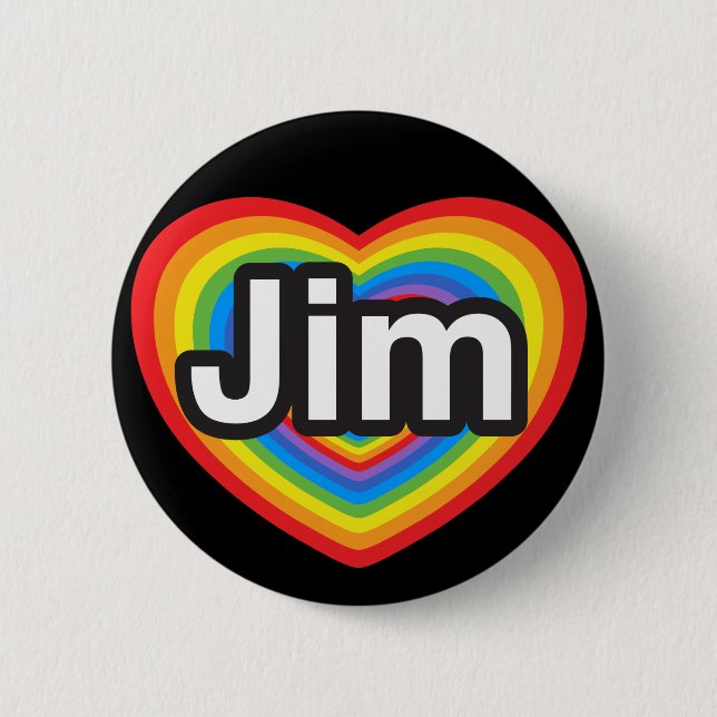 Badge Rond 5 Cm J'aime JIM. Je t'aime JIM. Coeur (Devant)