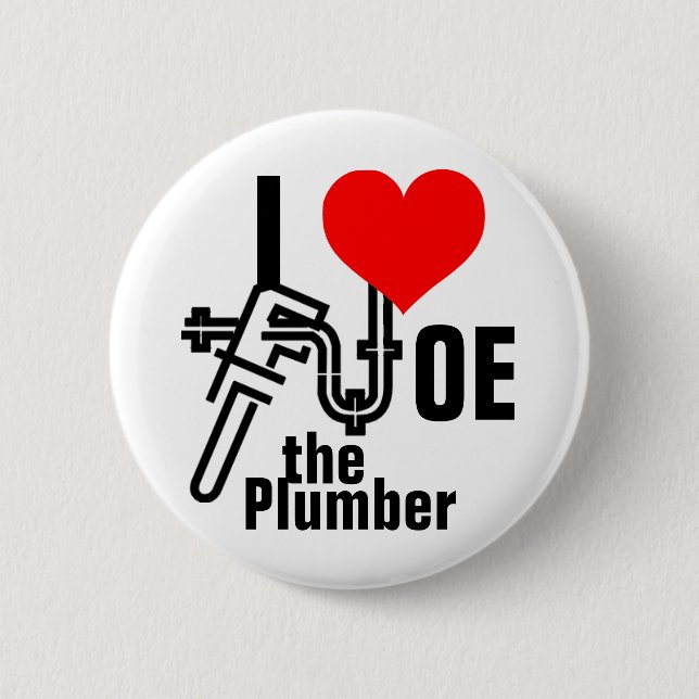 Badge Rond 5 Cm J'aime Joe le plombier (Devant)