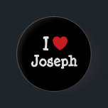 Badge Rond 5 Cm J'aime Joseph coeur T-shirt<br><div class="desc">J'aime Joseph ! T-shirts personnalisés ; Montrez à quel point vous aimez Joseph avec ces t-shirts personnalisés et Joseph boyfriend personnalisées mari ou femme anniversaire d'anniversaire de naissance maillots de baby shower des cadeaux,  boutons nom maillots et magnets!</div>