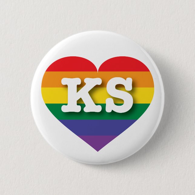 Badge Rond 5 Cm J'aime Kansas Gay pride Rainbow Heart (Devant)