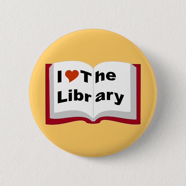 Badge Rond 5 Cm J'aime la bibliothèque (Devant)