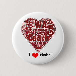 Badge Rond 5 Cm J'aime la conception d'art de mot de net-ball