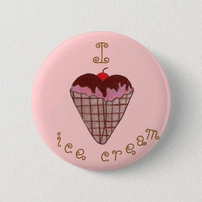 Badge Rond 5 Cm J'aime la crème glacée (Devant)