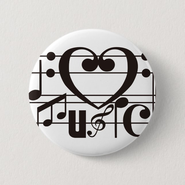 BADGE ROND 5 CM J'AIME LA MUSIQUE (Devant)