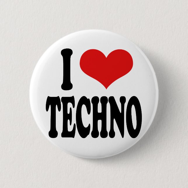 Badge Rond 5 Cm J'aime la techno (Devant)