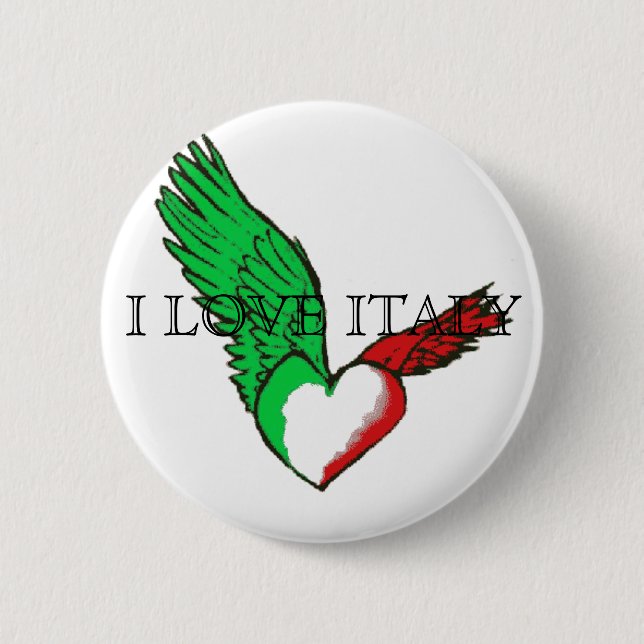 Badge Rond 5 Cm J'AIME le bouton de l'ITALIE (Devant)