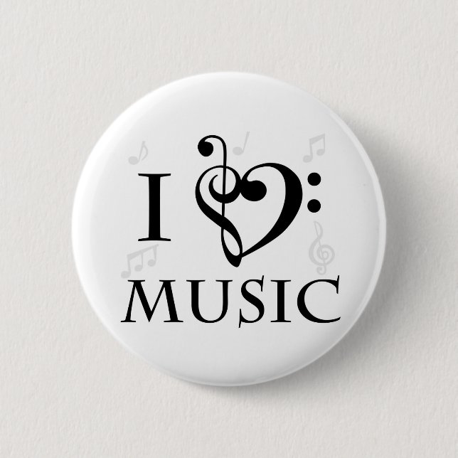 Badge Rond 5 Cm J'aime le bouton de musique (Devant)