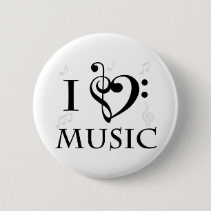 Badge Rond 5 Cm J'aime le bouton de musique