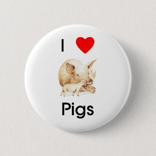 Badge Rond 5 Cm J'aime le bouton de porcs
