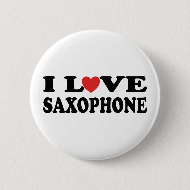 Badge Rond 5 Cm J'aime le bouton de saxophone (Devant)