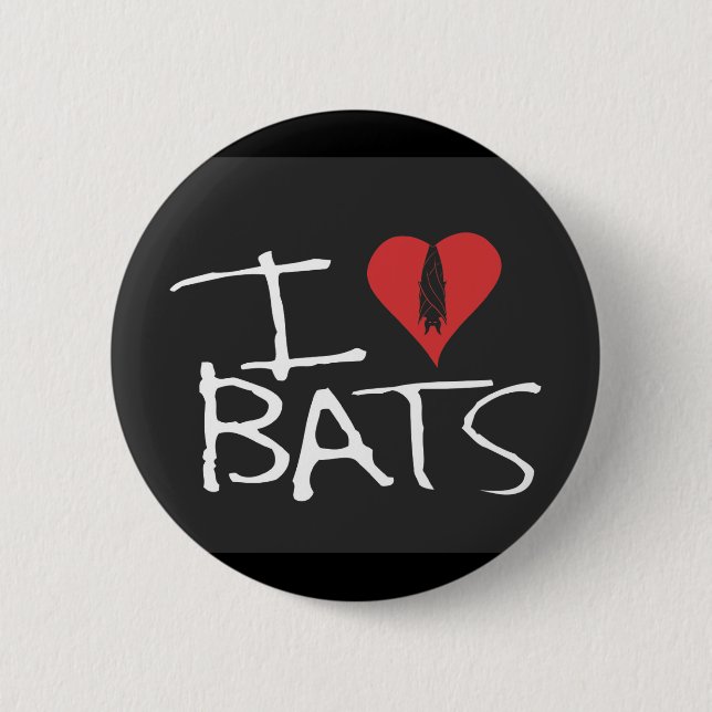 Badge Rond 5 Cm J'aime le bouton noir de battes (Devant)