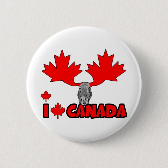 Badge Rond 5 Cm J'aime le Canada (Devant)