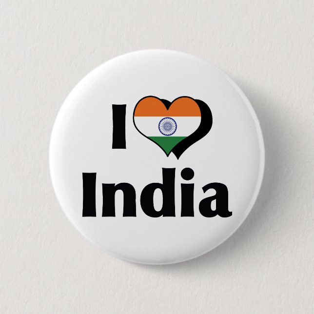 Badge Rond 5 Cm J'aime le drapeau indien (Devant)