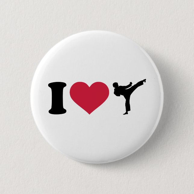 Badge Rond 5 Cm J'aime le karaté Kickboxing (Devant)