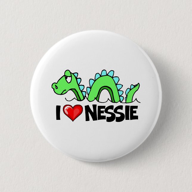 Badge Rond 5 Cm J'aime le Nessie (Devant)