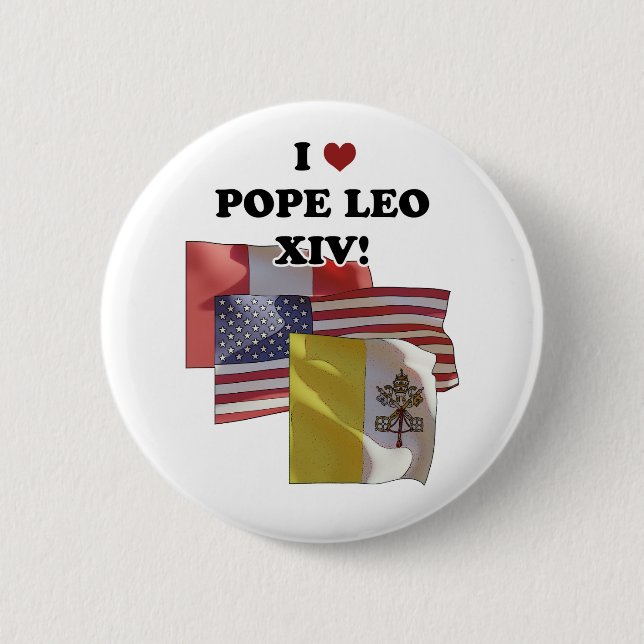 Badge Rond 5 Cm J'Aime Le Pape Leo XIV ! (Version II) (Devant)
