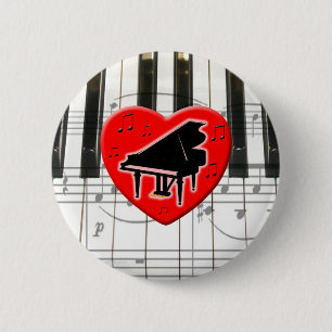Badge Rond 5 Cm J'aime le piano