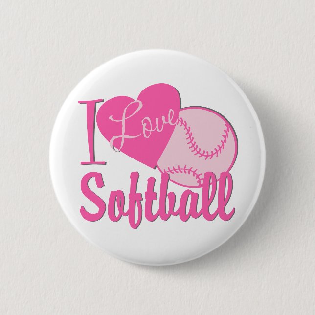 Badge Rond 5 Cm J'Aime Le Softball Rose (Devant)
