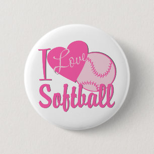 Badge Rond 5 Cm J'Aime Le Softball Rose