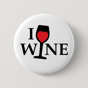 Badge Rond 5 Cm J'aime le vin au coeur rouge