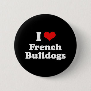 Badge Rond 5 Cm J'aime les bouledogues français