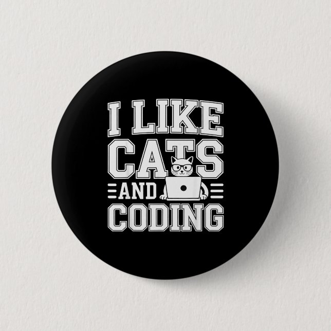 Badge Rond 5 Cm J'aime les chats et le programmeur de codage sur l (Devant)