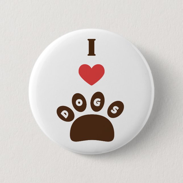 Badge Rond 5 Cm J'aime les chiens (Devant)