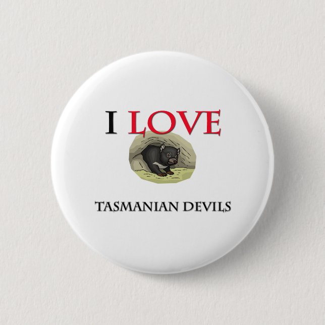 Badge Rond 5 Cm J'aime les diables tasmaniens (Devant)
