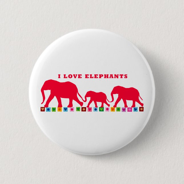 Badge Rond 5 Cm J'aime les éléphants (Rouge) (Devant)