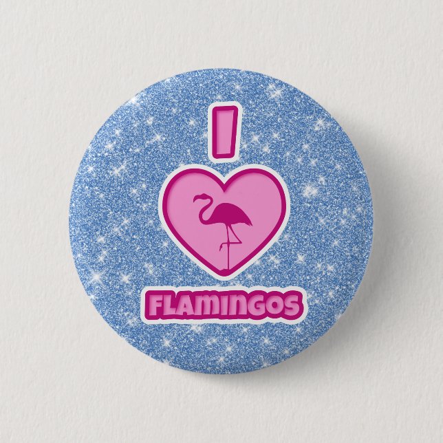 Badge Rond 5 Cm J'aime les Flamants roses (Devant)
