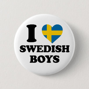 Badge Rond 5 Cm J'aime les garçons suédois Drapeau de Suède Cœur