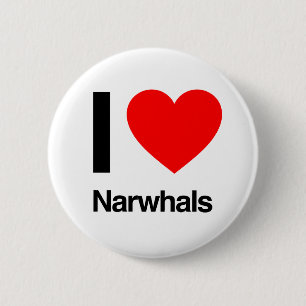 Badge Rond 5 Cm j'aime les narvals