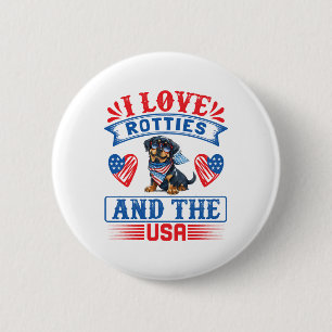 Badge Rond 5 Cm J'aime les Rotties et les USA