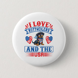 Badge Rond 5 Cm J'aime les Rottweilers et les USA