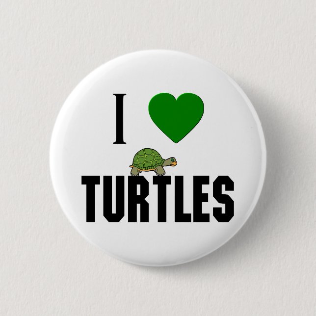 Badge Rond 5 Cm J'Aime Les Tortues (Devant)