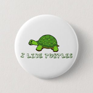 Badge Rond 5 Cm J'Aime Les Tortues Green Mate
