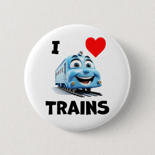 Badge Rond 5 Cm J'aime les trains